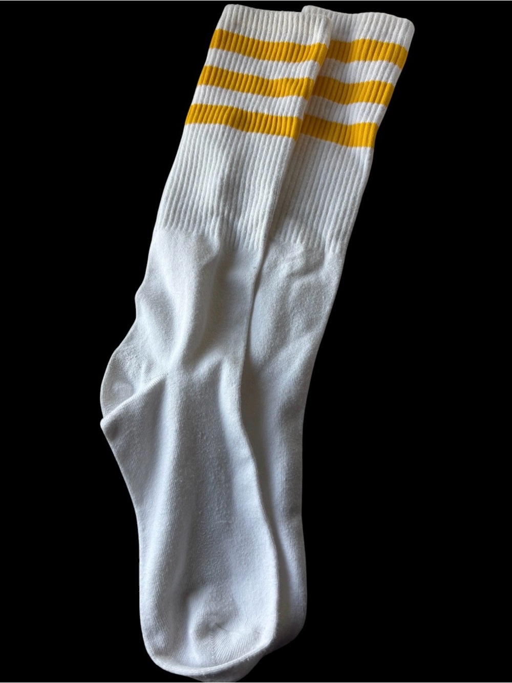 White Athletic Crew Socks with Yellow Stripes - Picture 2 of 4